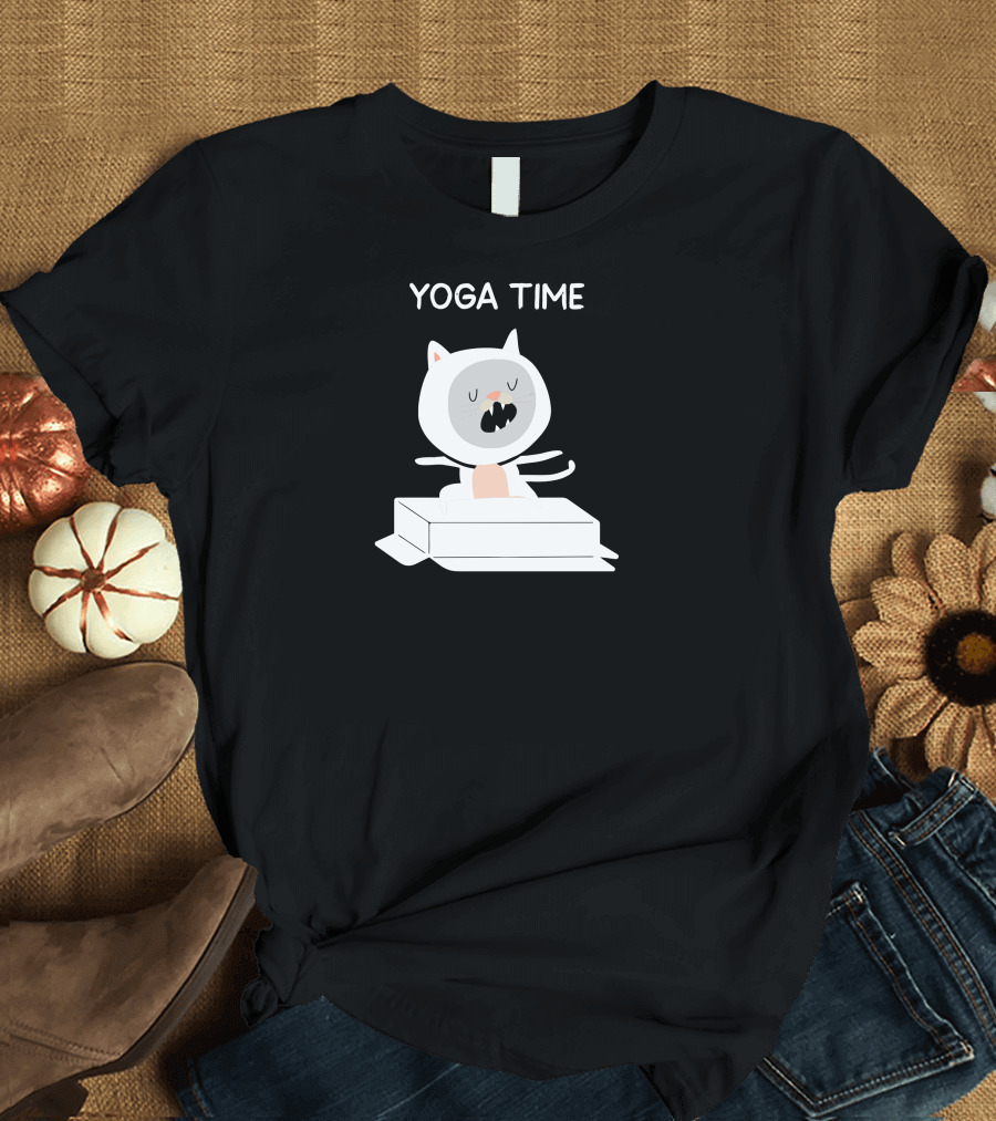 Yoga Time Cat on Mat T-Shirt