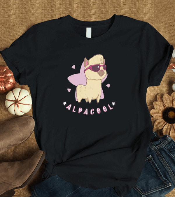 T-Shirt: Alpacool Llama with Sunglasses and Pink Star Background T-Shirt Alpacool Llama with Sunglasses and Pink Star Background T-Shirt
