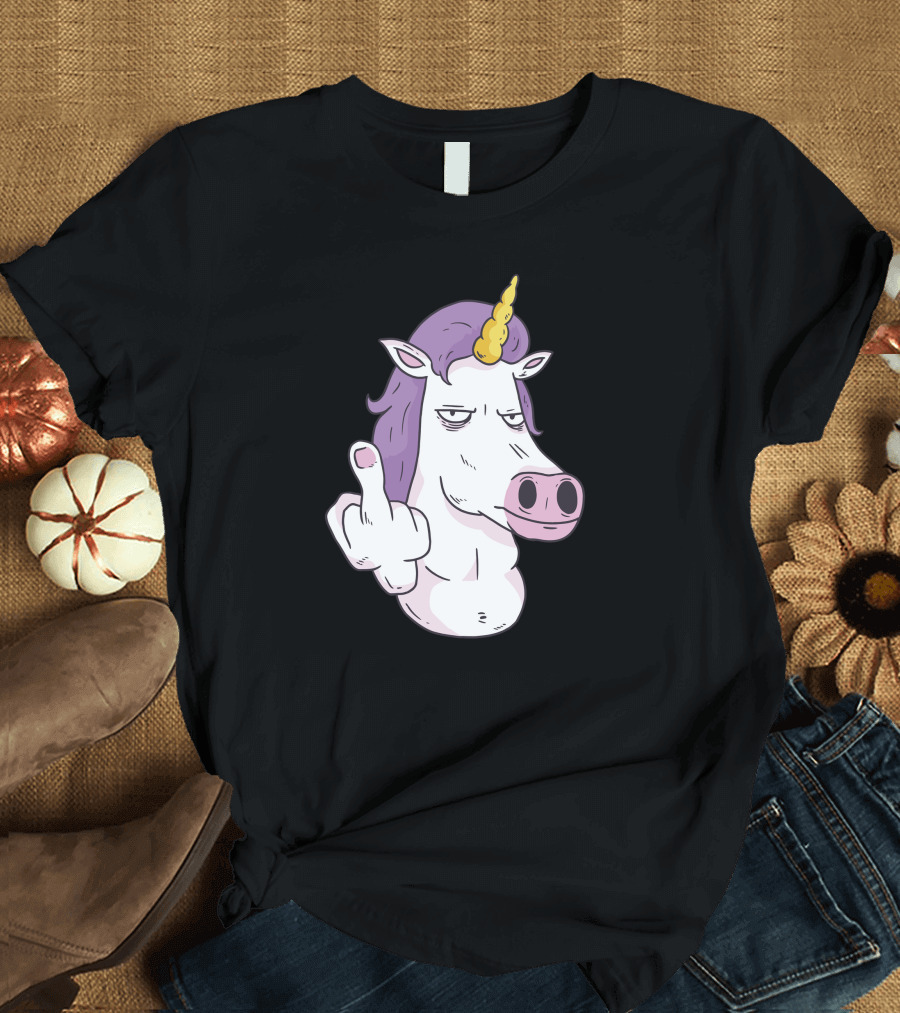 Angry Unicorn Middle Finger Gesture Iconic Attitude T-Shirt