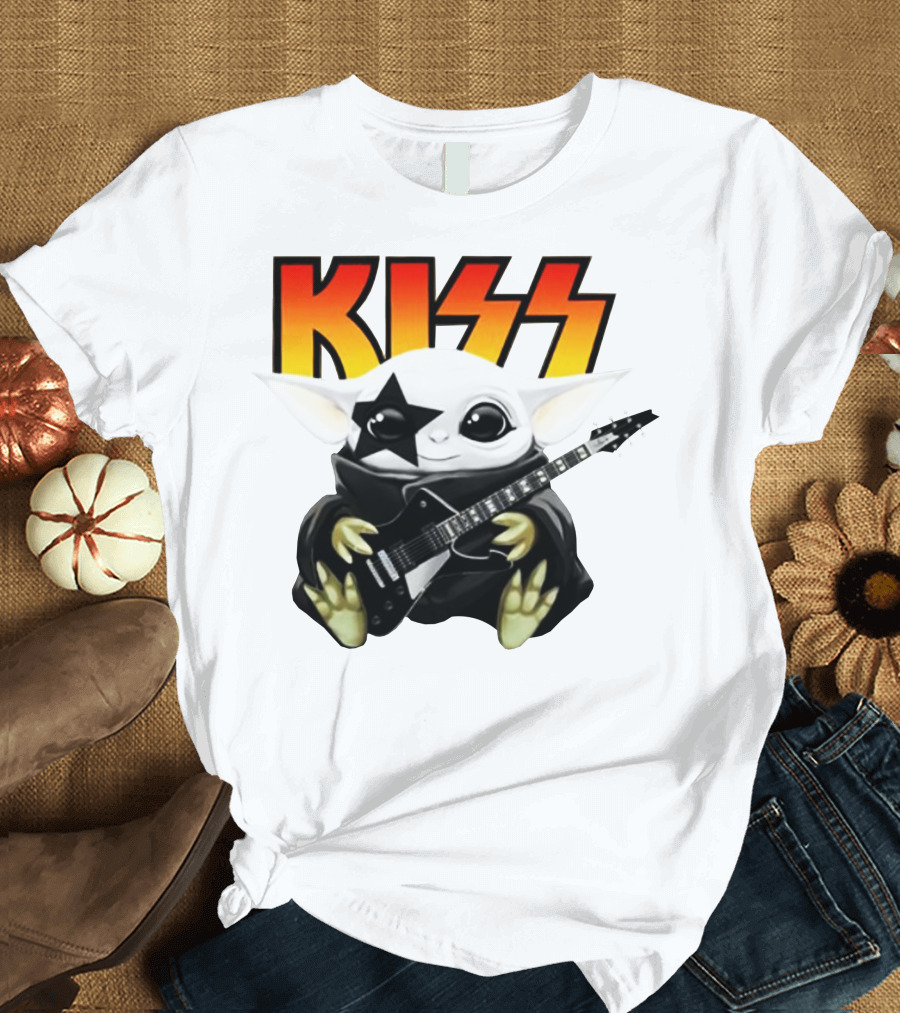 KISS Baby Yoda Star Makeup with Guitar T-Shirt