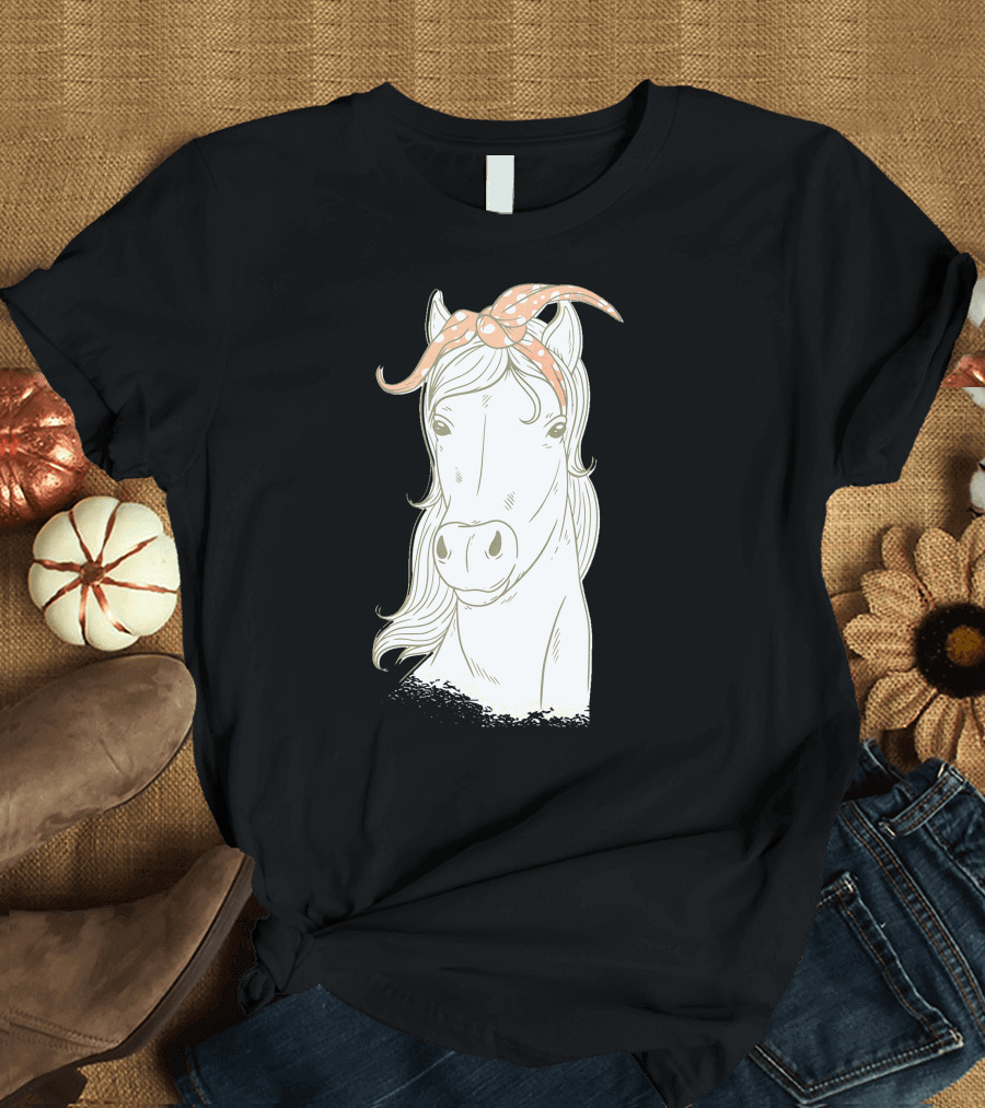 Bandana-Wearing Horse Sketch with Polka Dot Headband T-Shirt
