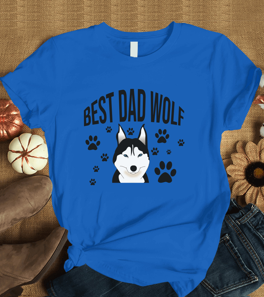 Best Dad Wolf Husky with Paw Prints T-Shirt