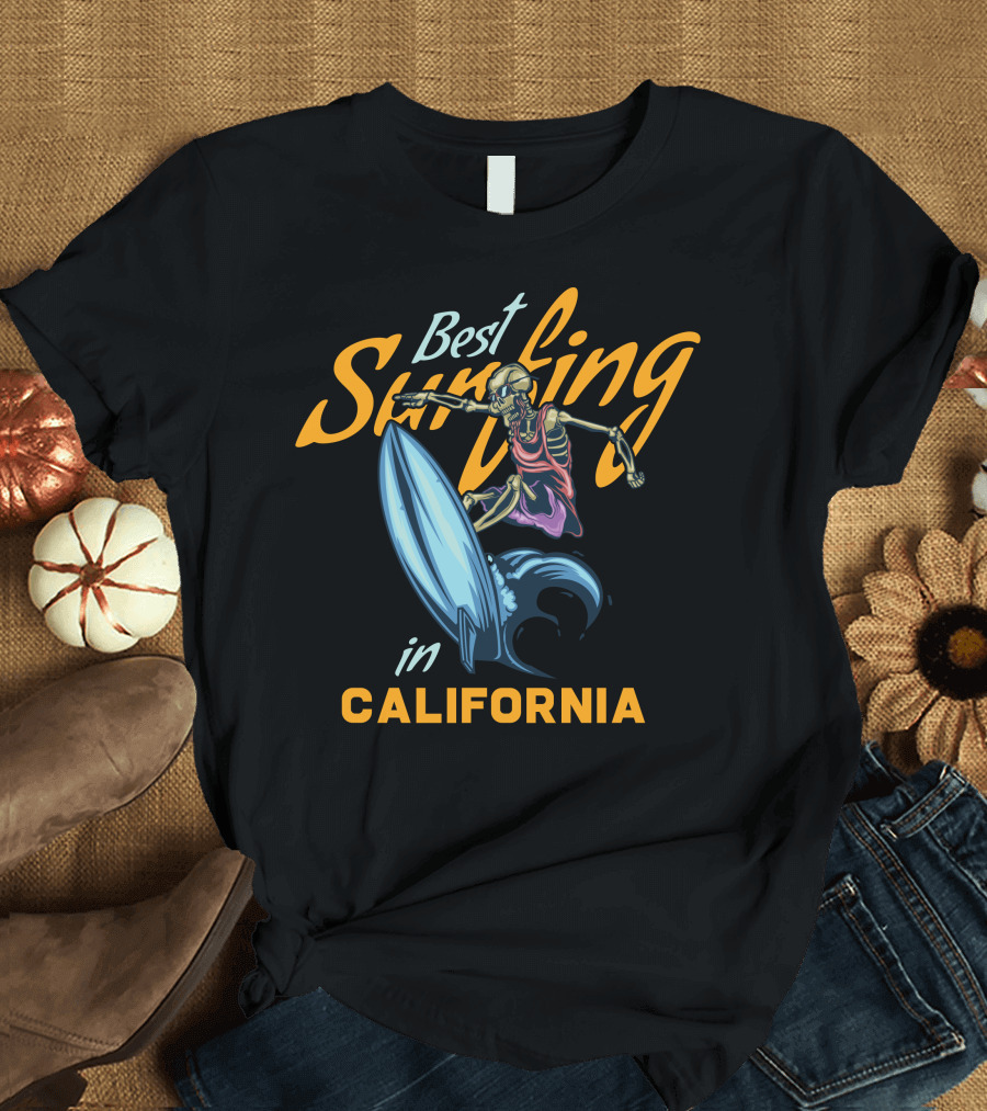 Best Surfing in California Skeleton Surfer T-Shirt