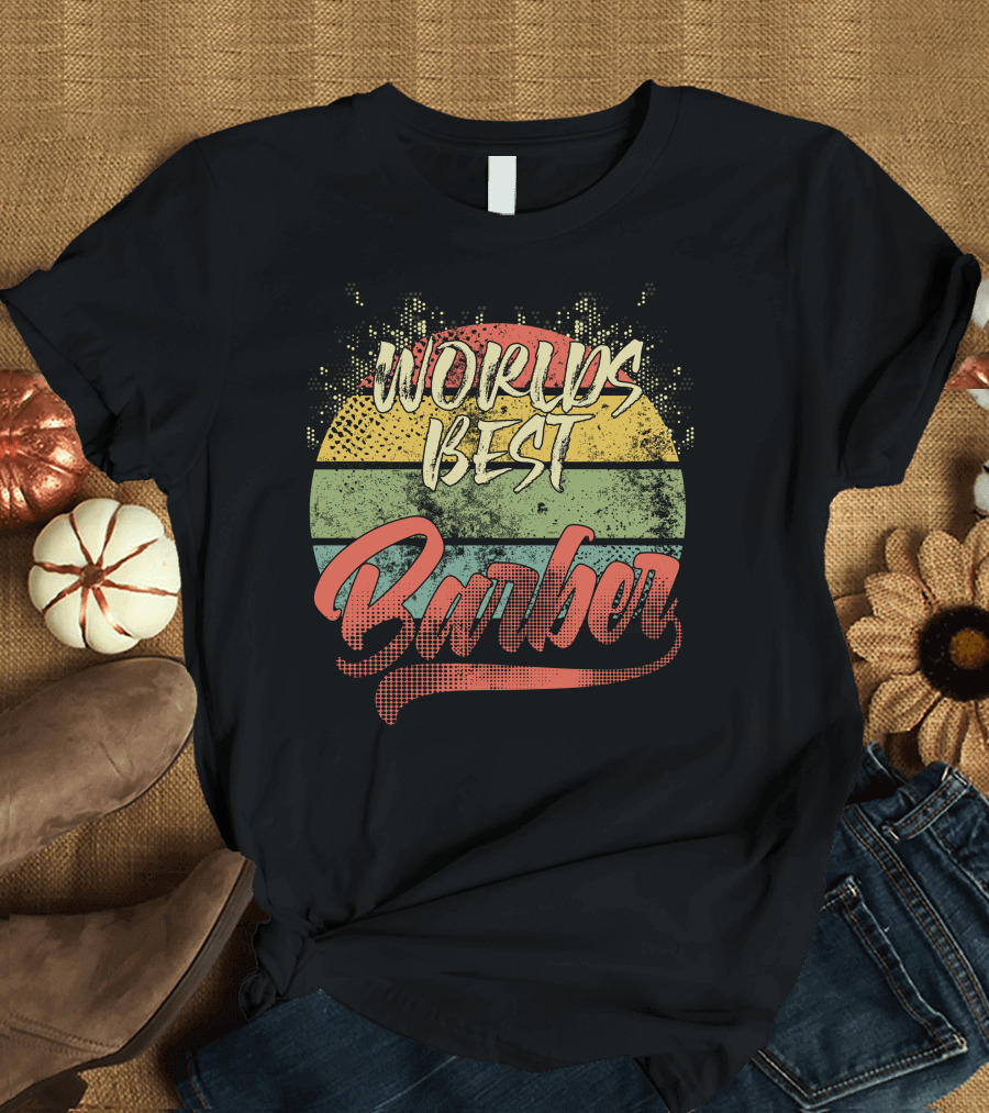 Worlds Best Barber Retro Rainbow Grunge T-Shirt