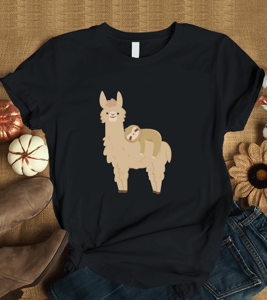 Adorable Sloth Relaxing on Cute Llama T-Shirt