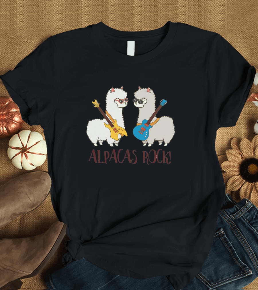 Alpacas Rock Cute Funny Alpaca with Guitars T-Shirt