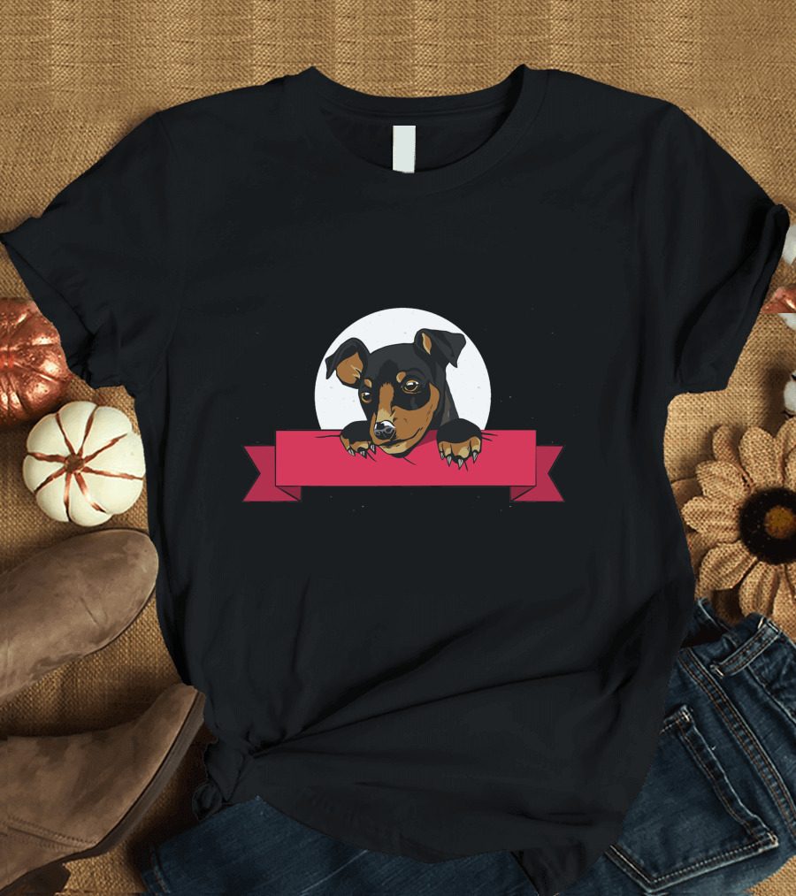 Dog Peeking Over Red Banner T-Shirt