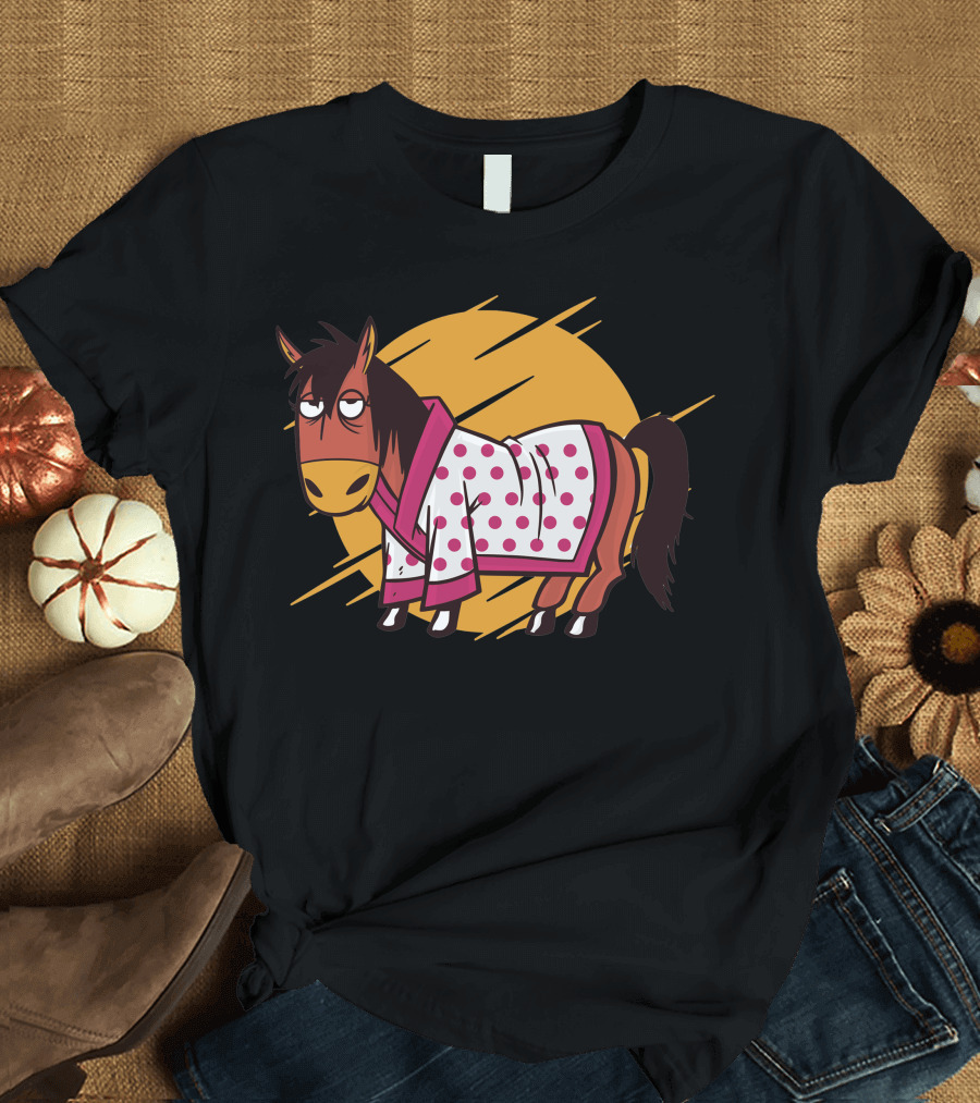 Bathrobe Horse in Polka Dot Robe with Sun Background T-Shirt