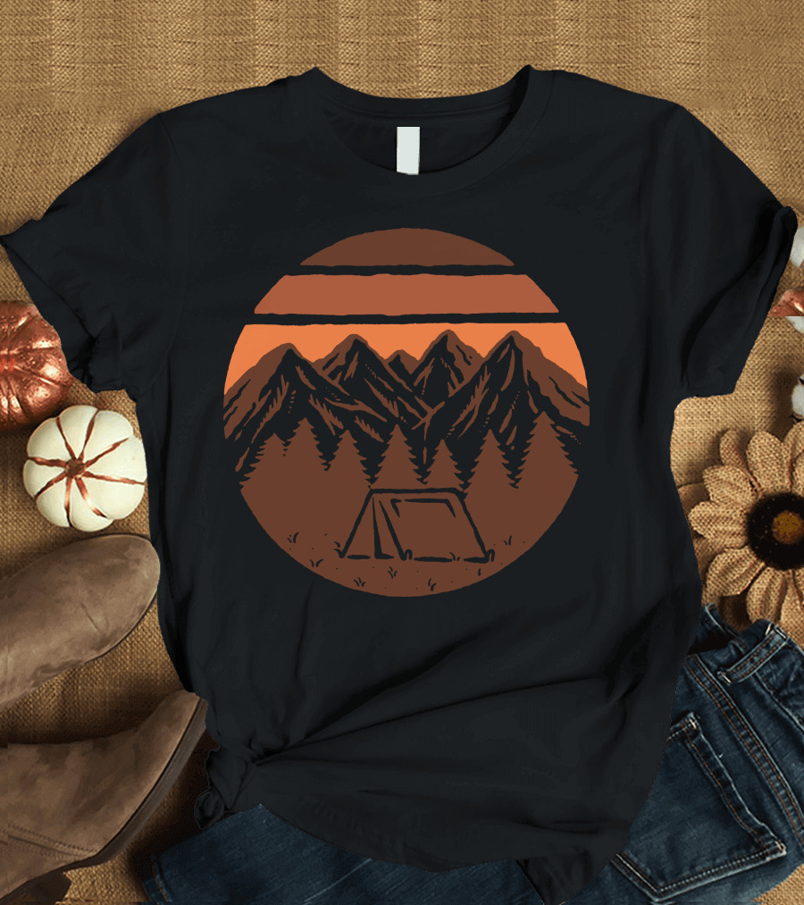 Beauty Mountain Sunset Camping Scene with Forest and Peaks T-Shirt