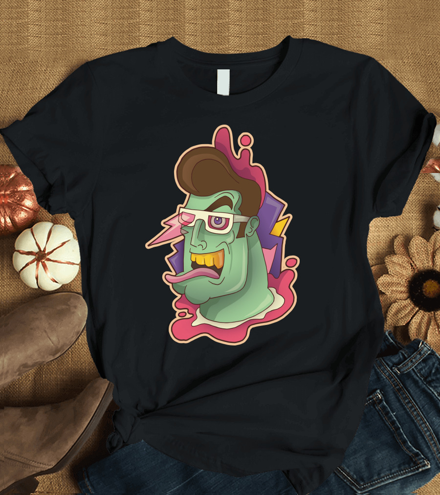 Cartoon Zombie Character with Glasses and Quiff Hair T-Shirt