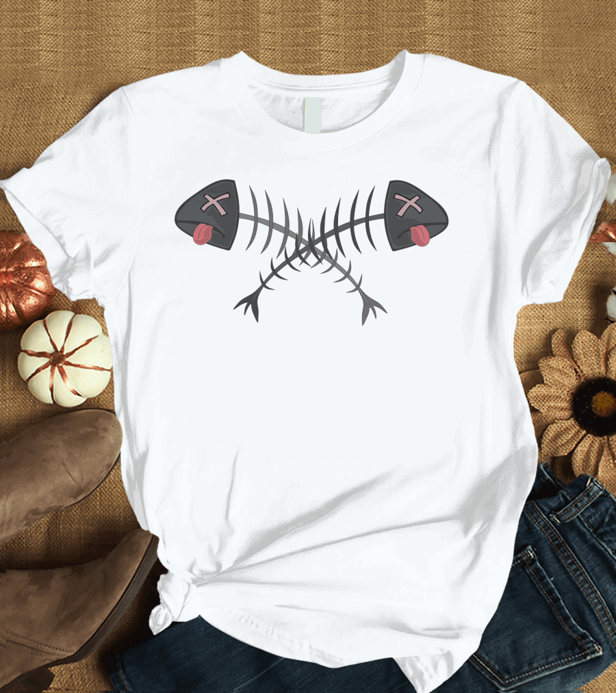 Dead Fishbone Crossed Skeletons with X Eyes and Tongue Out T-Shirt