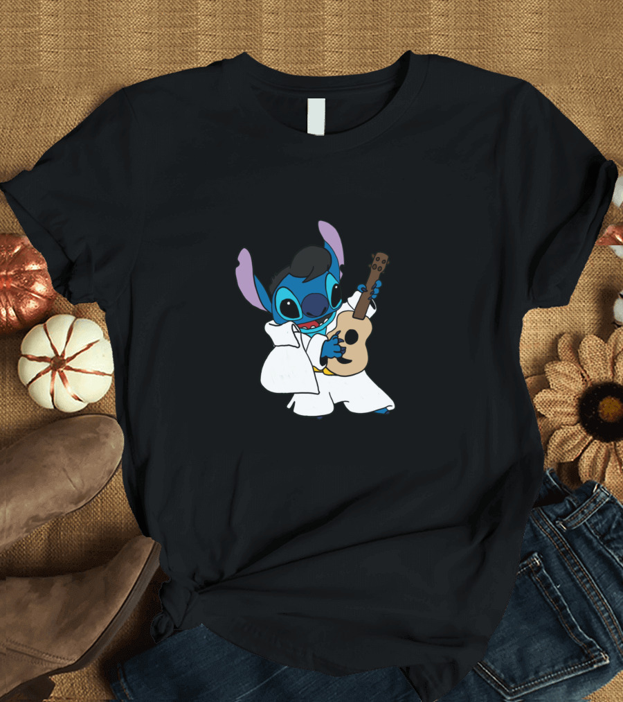 Elvis Stitch Playing Guitar in White Suit T-Shirt