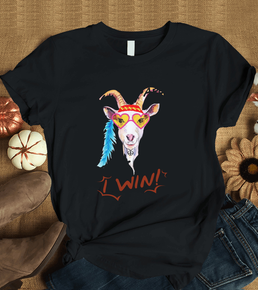 Scissors Rock Paper Throat Punch I Win Goat with Heart Glasses and Peace T-Shirt