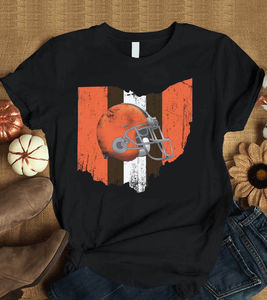 I Woke Up Feeling Dangerous Ohio Cleveland Football Helmet Orange Brown Stripe T-Shirt