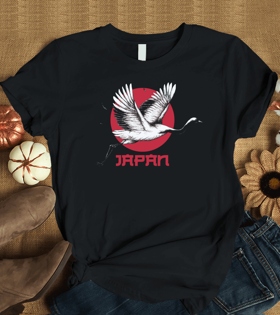 Japan Spirit And Culture Crane Red Circle T-Shirt