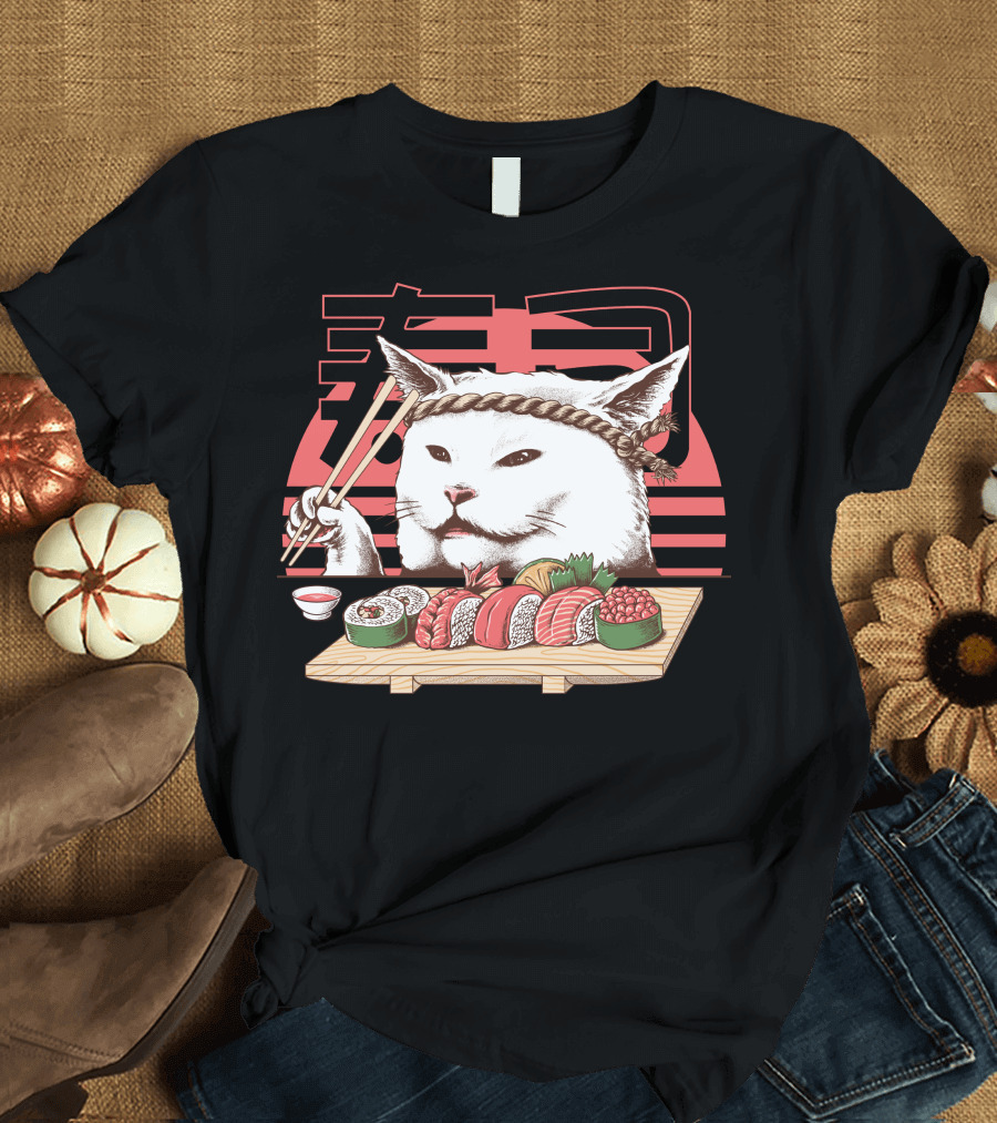 Master Chef Sushi Cat with Chopsticks and Sushi Platter T-Shirt