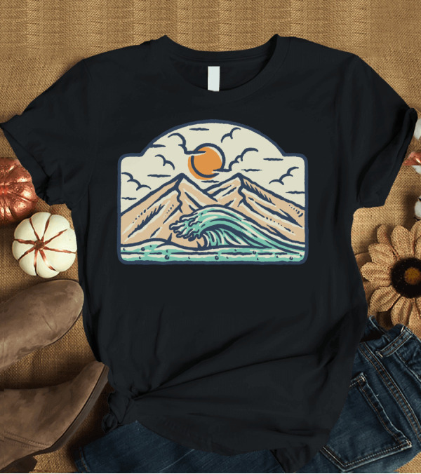 T-Shirt: Mountain and Wave Sunset with Clouds and Sun T-Shirt Mountain and Wave Sunset with Clouds and Sun T-Shirt