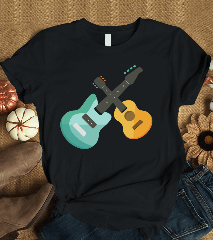 Music of Guitar Electric and Acoustic Crossing T-Shirt