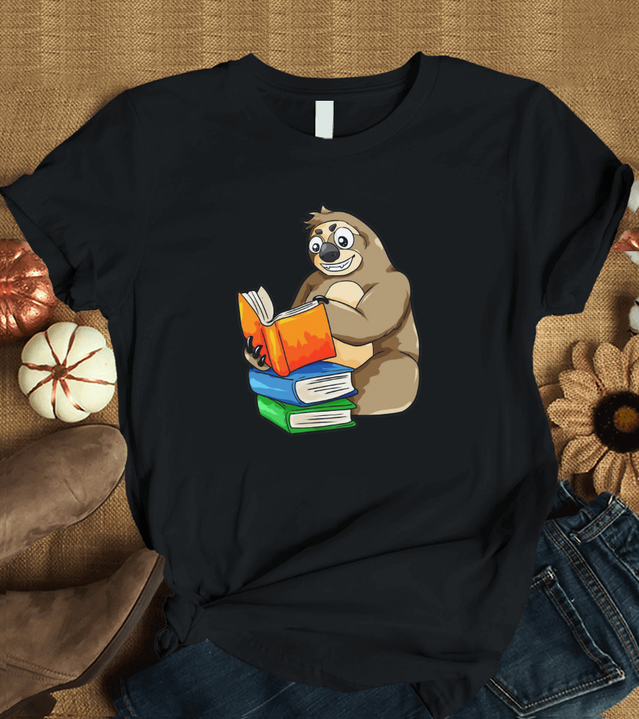Reading Sloth Literacy Book Knowledge Exam Study Pile T-Shirt