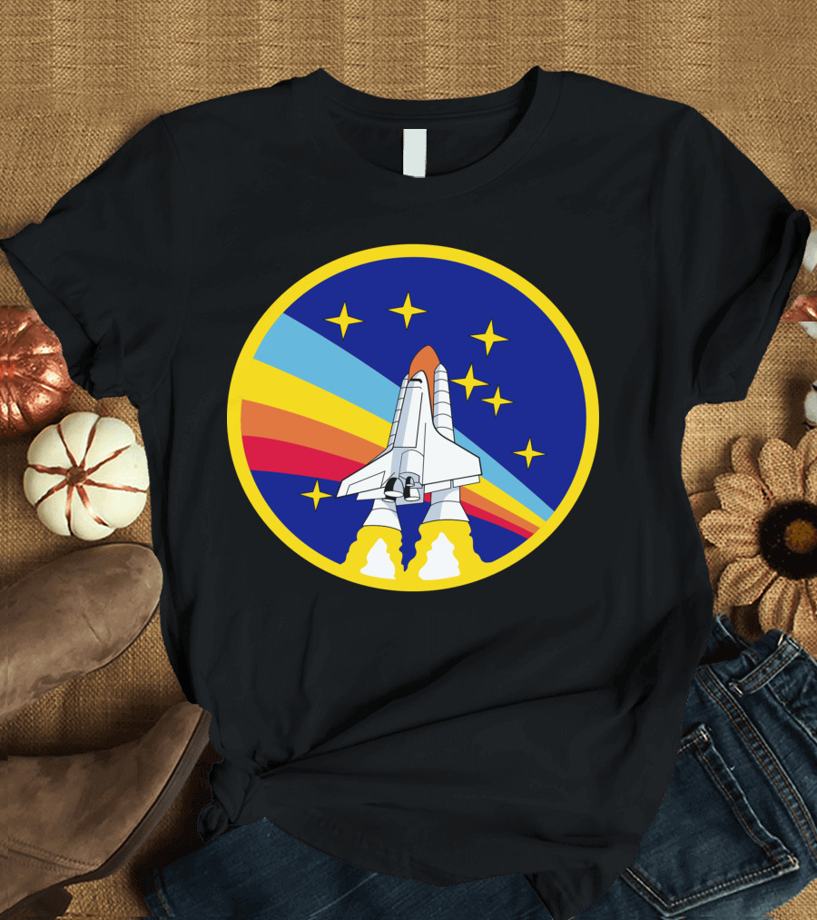 Rocket Space Shuttle and Stars Emblem T-Shirt