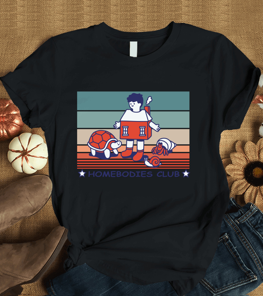 Homebodies Club Tortoise Hermit Crab and House Kid Stripes T-Shirt