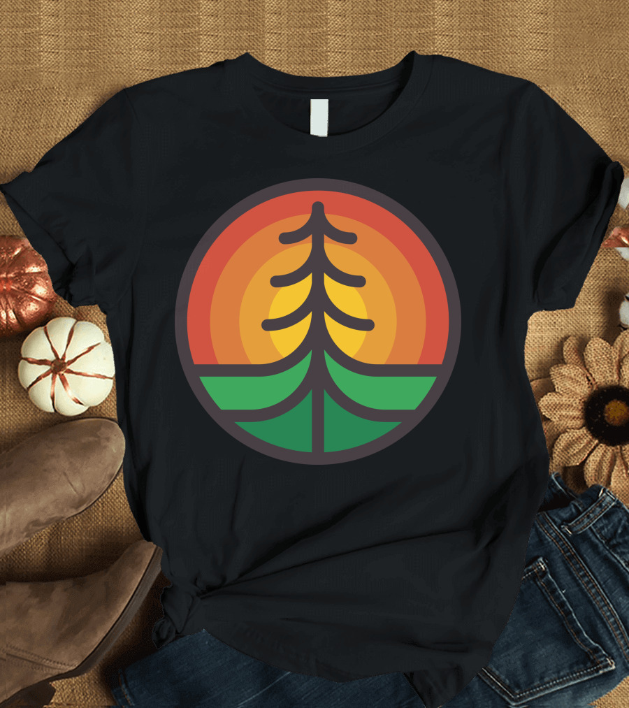 Tree and Sunset Circle with Orange and Green Layers T-Shirt
