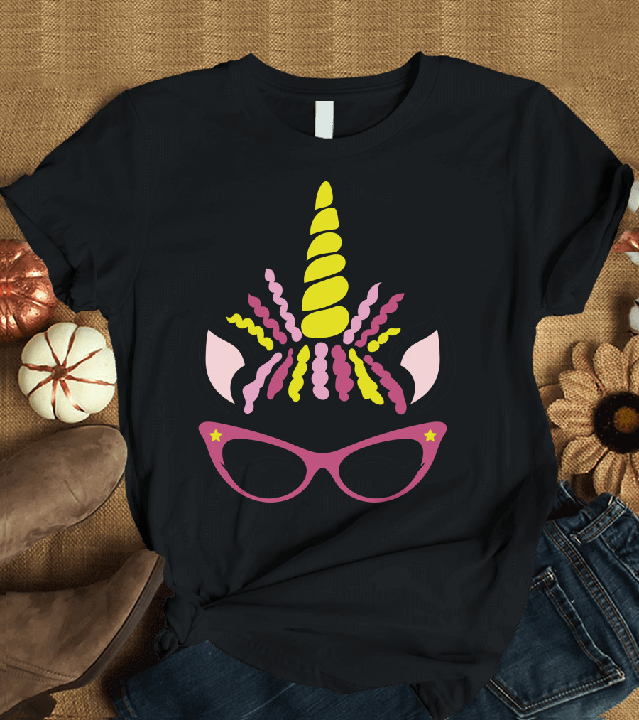 Unicorns Face Horn Glasses Ears Stars T-Shirt