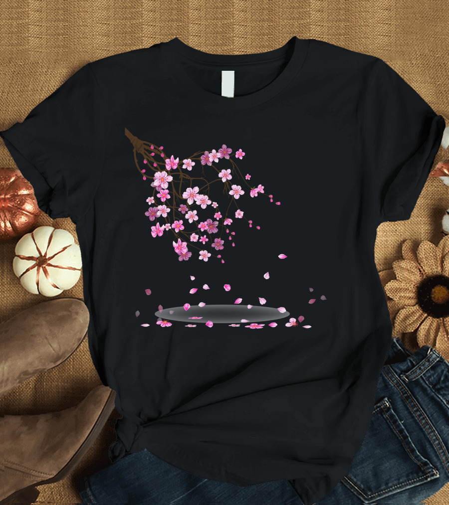 Watercolor Sakura Blossoms Branch in Pink Frame T-Shirt