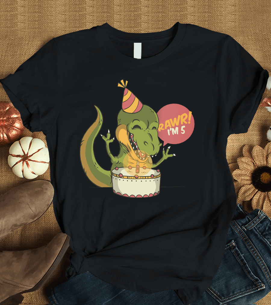 RAWR I'm 5 Birthday Dinosaur T-Shirt