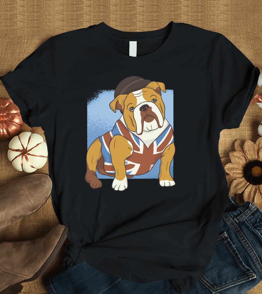 British Bulldog with Union Jack Sweater and Bowler Hat T-Shirt