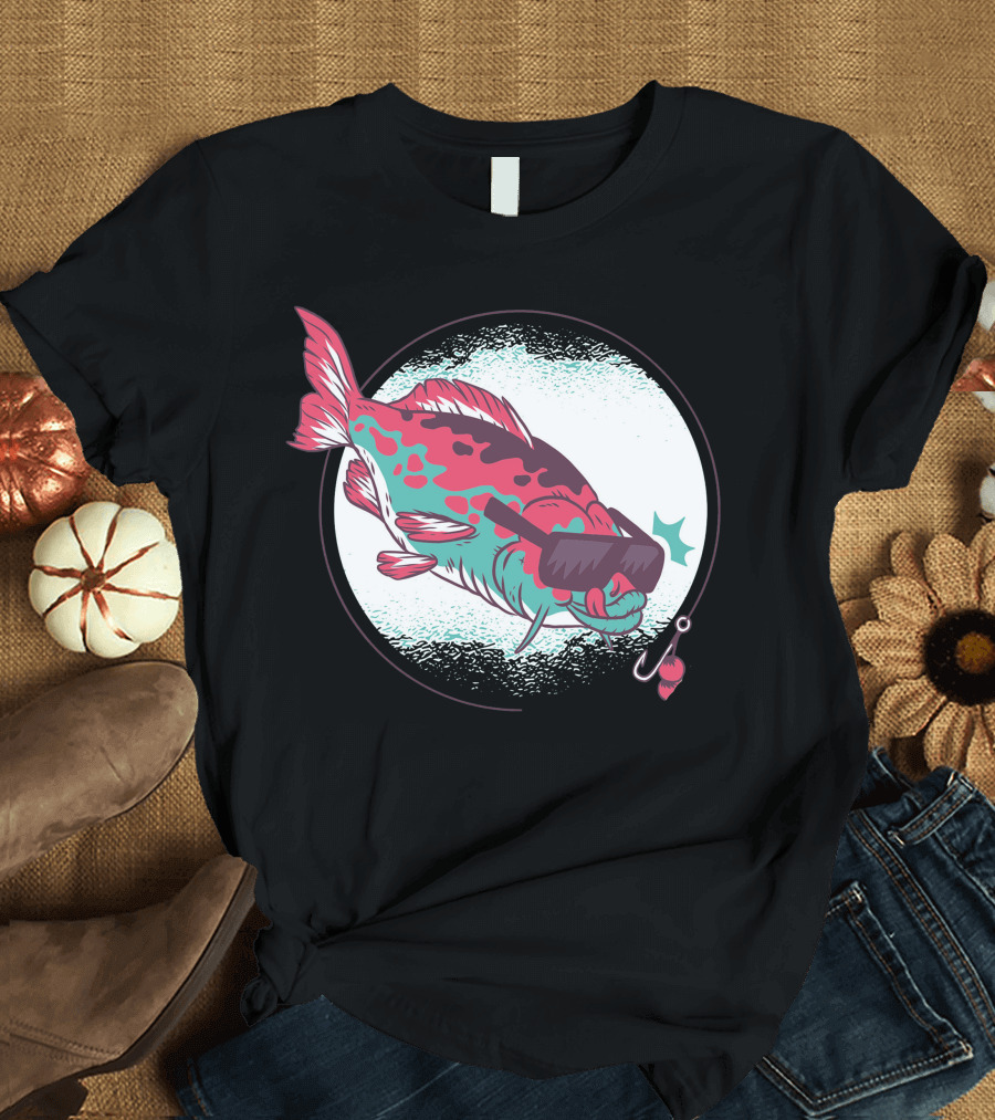 Carp With Sunglasses and Fishing Lure in Bold Colors T-Shirt