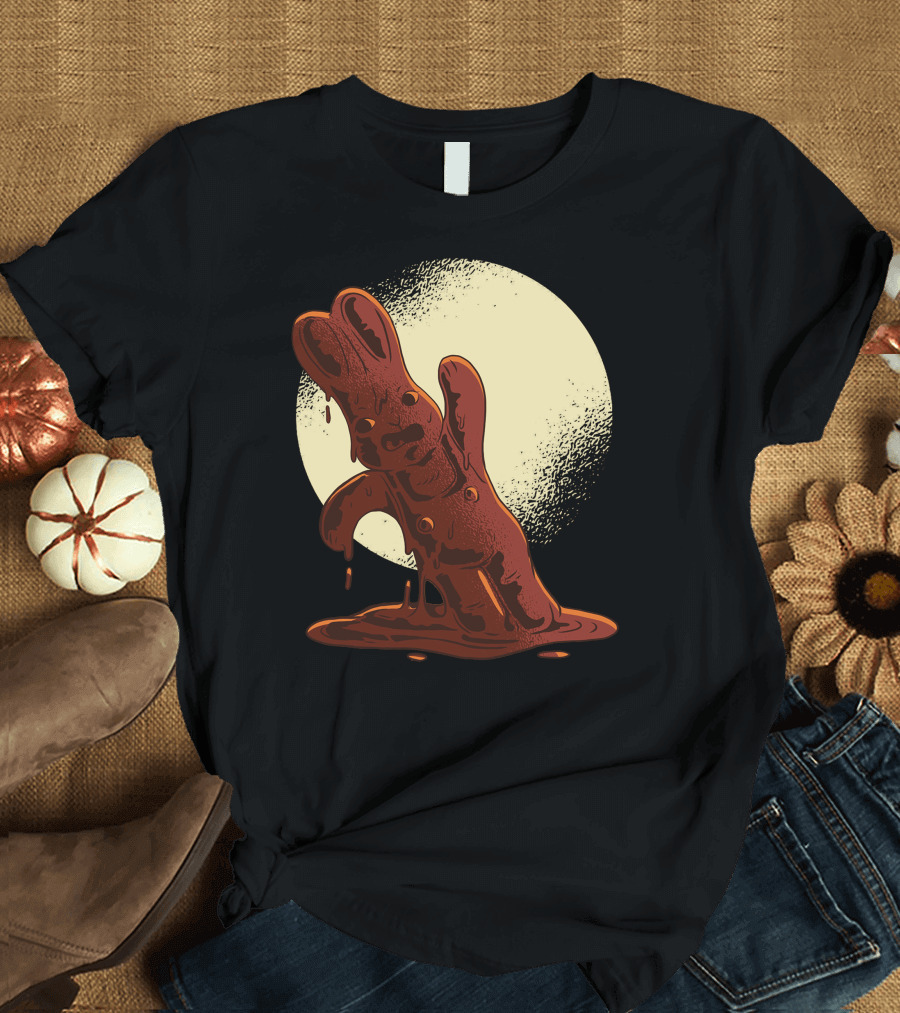 Melting Chocolate Easter Bunny Against Full Moon T-Shirt