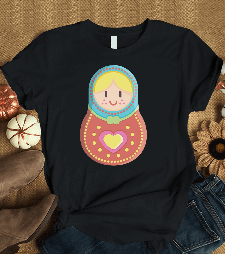 Cute Colorful Heart Matryoshka Russian Doll T-Shirt