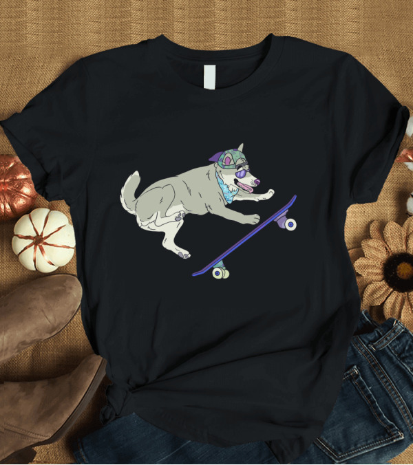 T-Shirt: Rad Dog Skateboarding with Sunglasses and Hat T-Shirt Rad Dog Skateboarding with Sunglasses and Hat T-Shirt