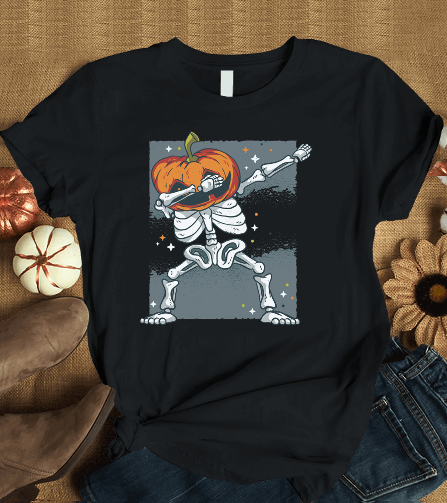 Skeleton Dab Pumpkin Head Halloween Dance T-Shirt