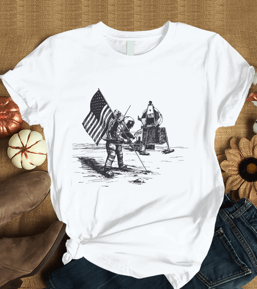 American Flag Moon Landing Astronauts T-Shirt