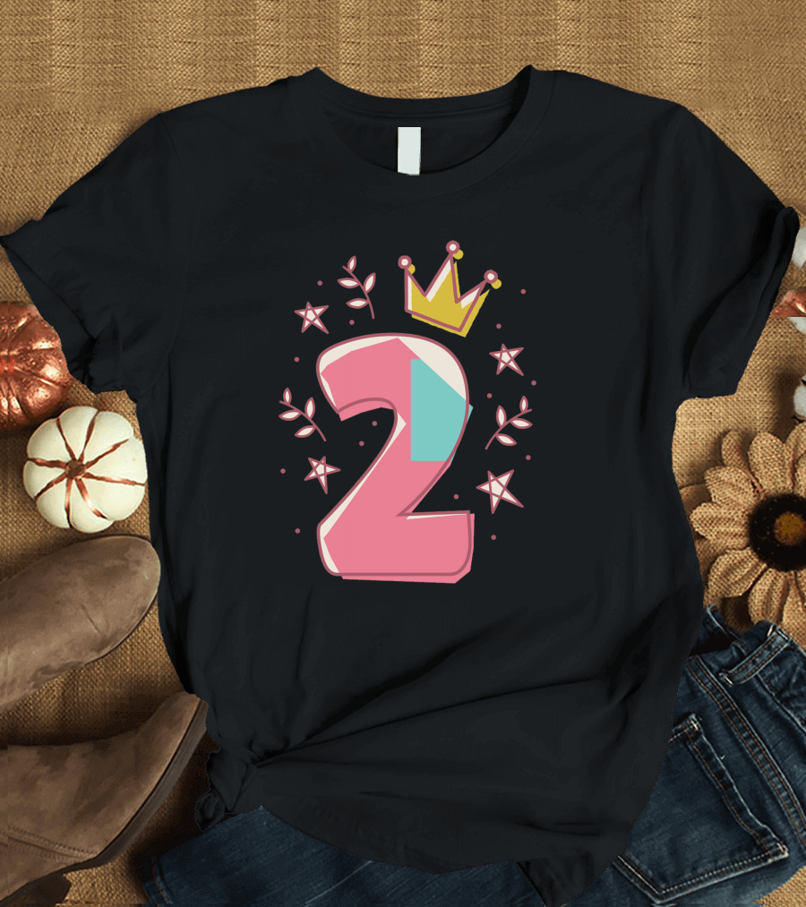 Birthday Number Two with Crown and Stars T-Shirt