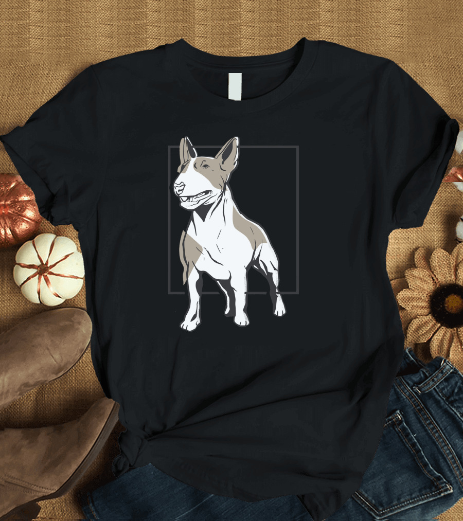 Bull Terrier Dog Illustration White and Tan T-Shirt