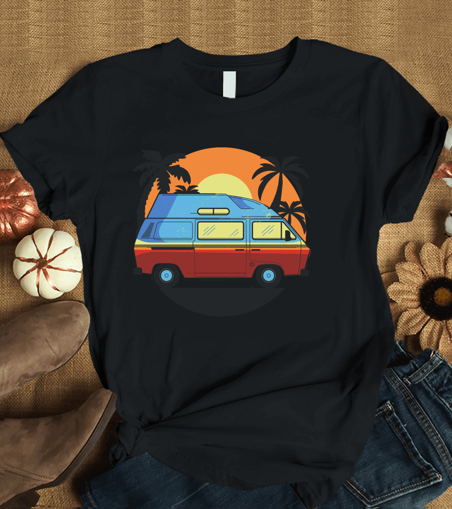 Camper Van Sunset Beach Palms T-Shirt