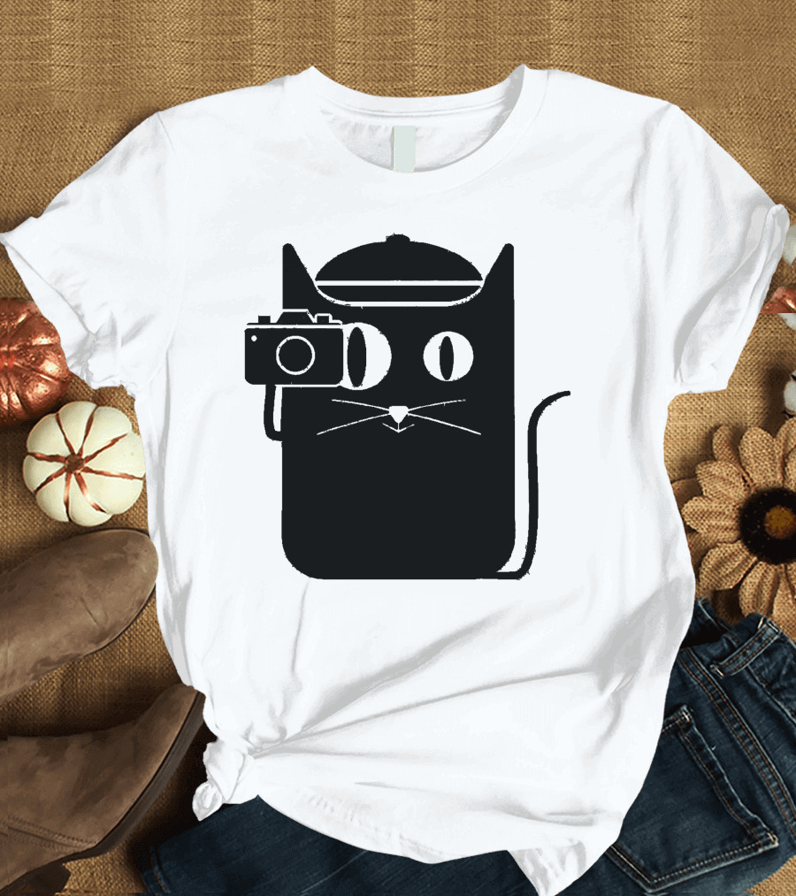 Cat Holding Camera with Beret T-Shirt