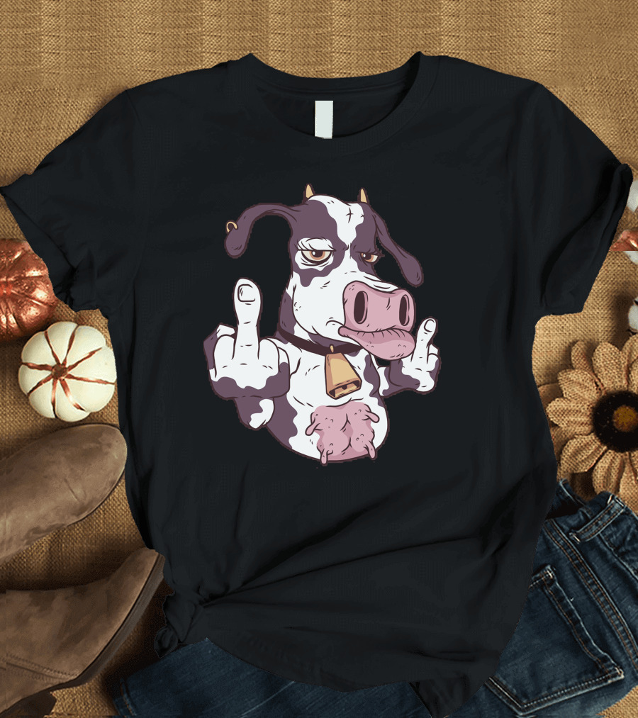 Cool Cow Attitude Middle Finger Gesture T-Shirt