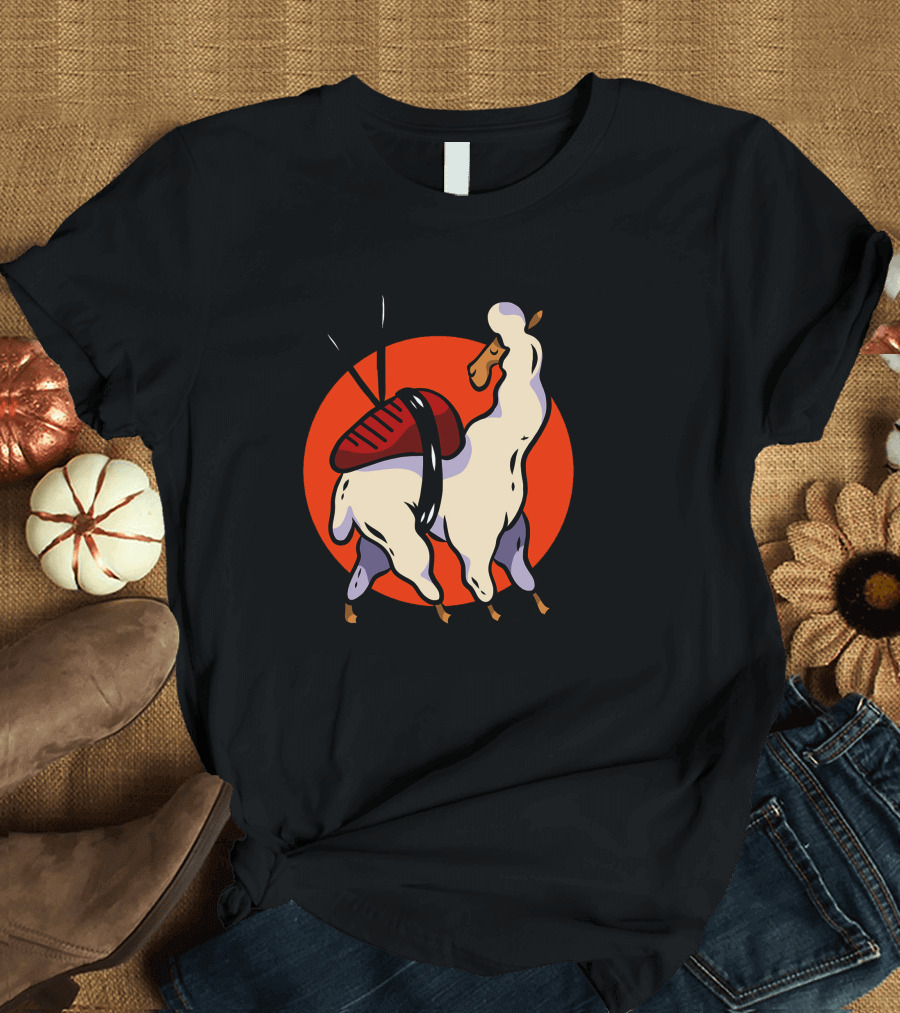 Cute Sushi Llama with Chopsticks on Red Circle Background T-Shirt