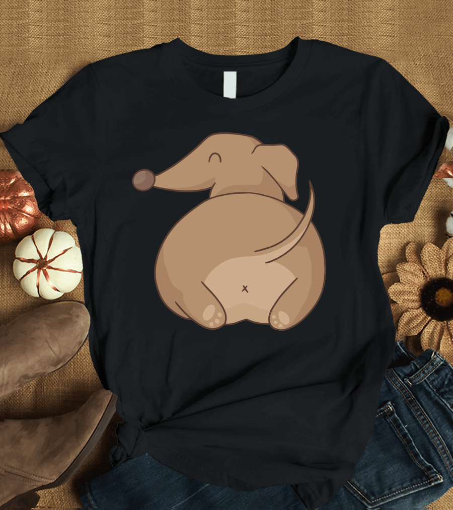 Dachshund Butt Cute Cartoony Doggy Backside with Wagging Tail T-Shirt