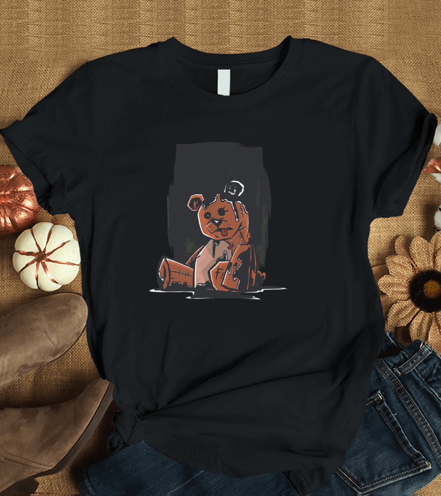 Dark Teddy Bear with Stitched Scars and Dripping Paint T-Shirt