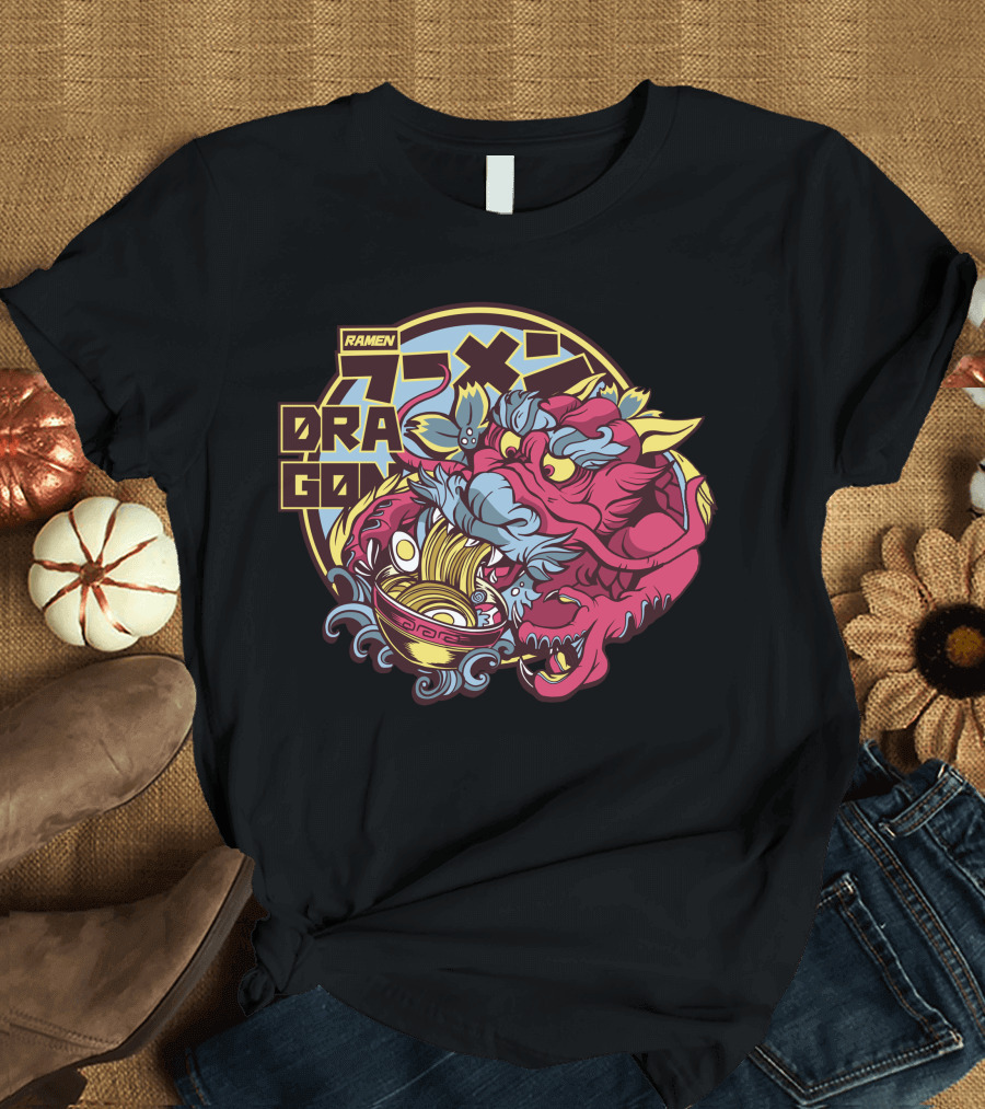 Ramen Dragon Bold Cartoon Bowl Fusion T-Shirt