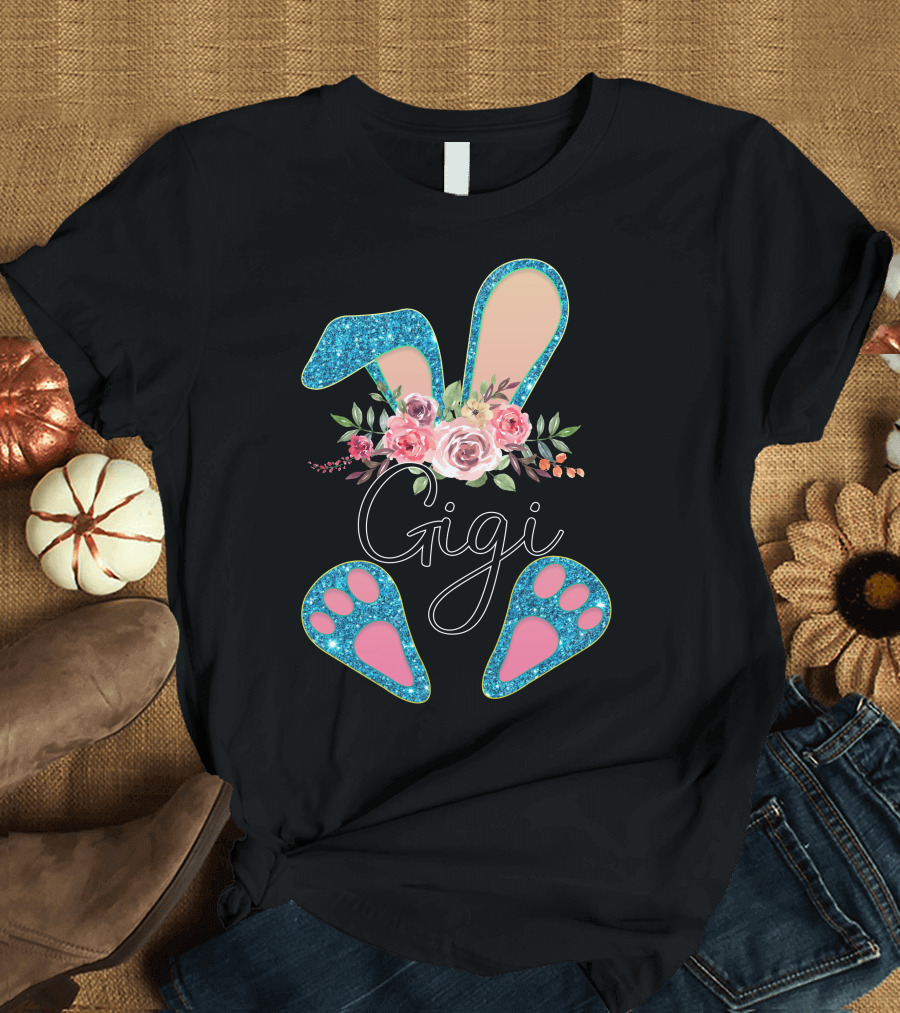 Gigi Bunny Floral Glitter Ears and Paws T-Shirt