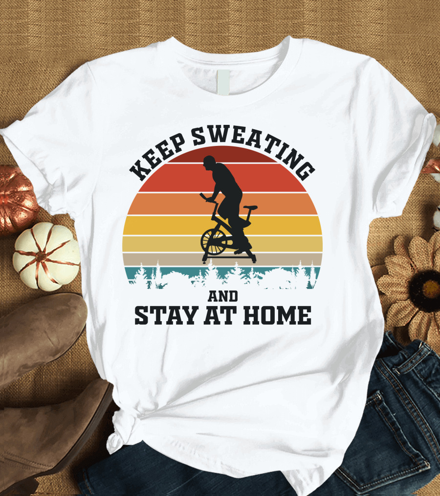 Keep Sweating and Stay at Home Striped Sunset Cycling T-Shirt