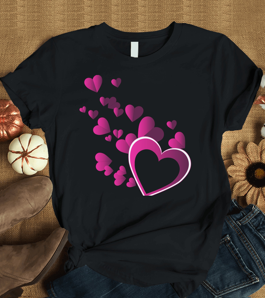 Love Hearts Cascade Pink Valentines T-Shirt