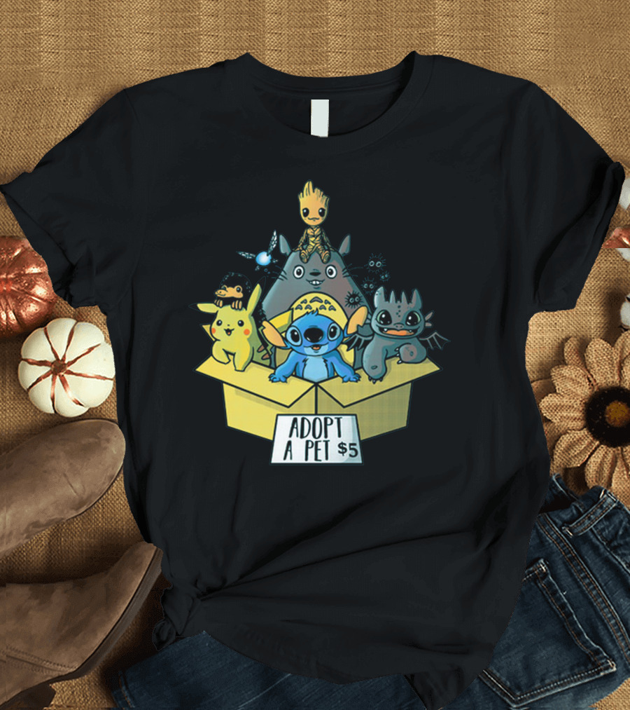 Adopt a Pet Pikachu Stitch Toothless Totoro Groot Fan Character Box T-Shirt