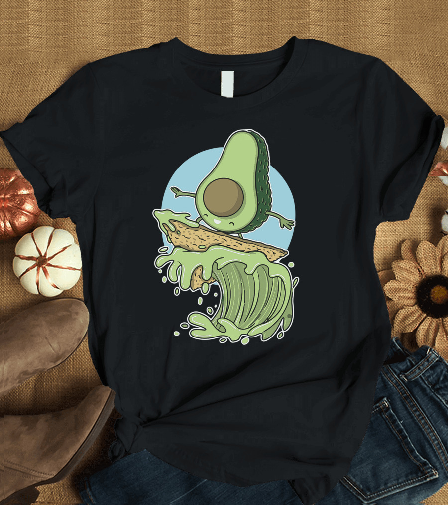 Avocado Surfer Riding a Wave of Guacamole on a Tortilla Chip Board T-Shirt